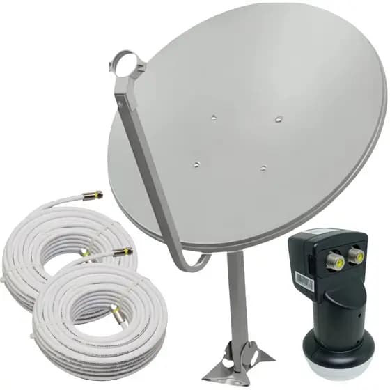 Kit Antena Parabólica Digital 60cm Ku com LNBF Duplo Universal + 2 Cabos de 15m, Instalação Fácil ,Alta Compatibilidade!
