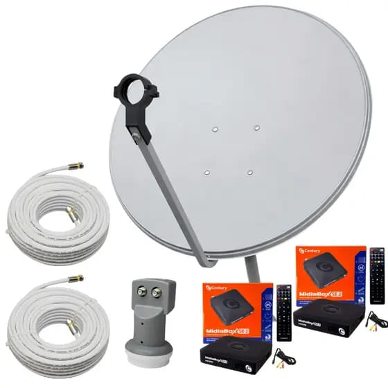 Kit Receptor Digital Century SE-2 | Banda C/KU | Full HD com Antena 60cm, LNBF e Cabo Coaxial