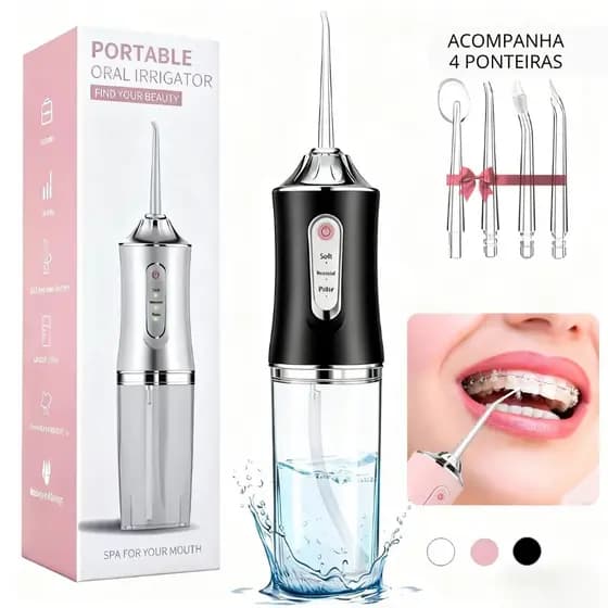 Promoção Irrigador Bucal Portátil recarregável via USB 220ml - Limpeza bucal eficiente para uso diário