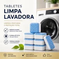 Kit 12 Pastilhas Limpa Máquina Premium Efervescente Elimina Mau Odor Sujeira e 99,9% das Bactérias