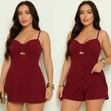 MACAQUINHO SAIA SHORT COM ALÇA REGULÁVEL TECIDO DUNA MODA FEMININA