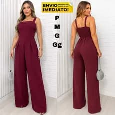 Macacão Pantalona Feminino Alça Grossa com Bojo e Lastex nas costas  confortavél e moderno