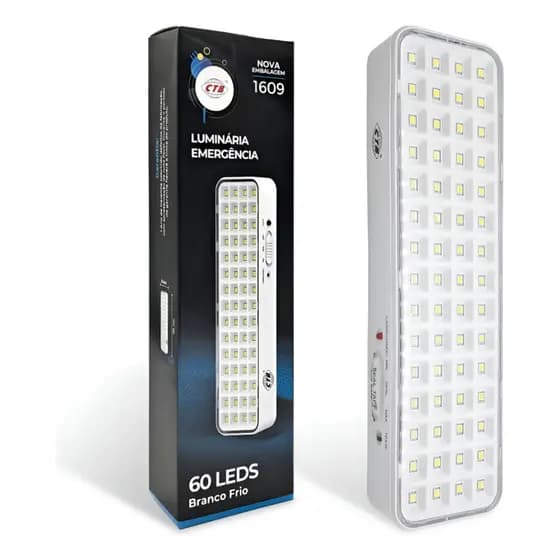 Luminária de Emergência Lâmpada 60 Leds 6500K Luz Branca Fria Forte Portátil Recarregável Bivolt 5W