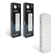 Kit 2 Luminárias de Emergência 60 LEDs Recarregáveis Bivolt Luz Branca 6500K Alta Potência CTB