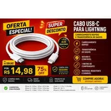 Cabo Carregador USB-C para Lightning 1 Metro Compatível com iPhone Carregamento Rápido