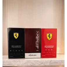 Kit 3 Perfumes Masculino 100ml Ferrari Scuderia Red e Black Com Malbec Intenso Elegante Duradouro