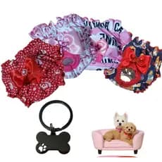 Kit 4 Calcinha Higiênica Roupinha Pet 1 Plaquinha de Identificação Medalha Pingente Cachorro Cães