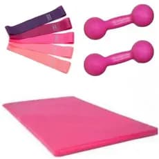 Treino Profissional: Halter 3kg + Colchonete Rosa + Mini Band Rosa