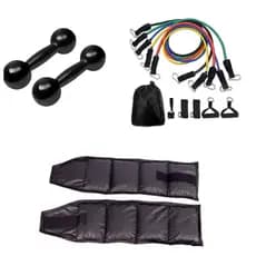 Kit De Halteres Emborrachados 2Kg Preto + Caneleiras 2Kg Preto + Kit De Elasticos 11 Itens