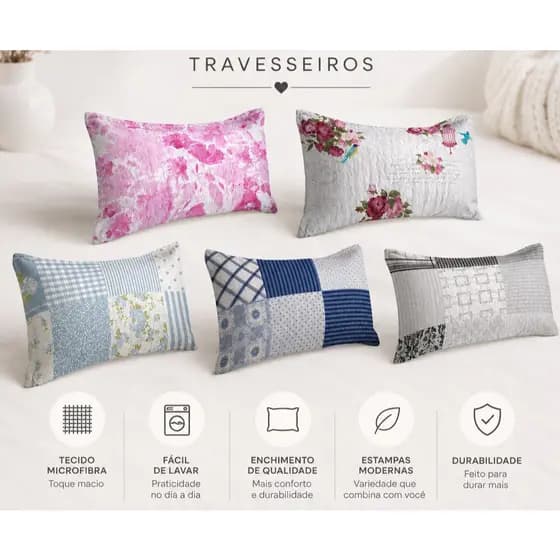 Kit 5 Travesseiros Cheio Estampas Sortidas Grande Macio Fofinho