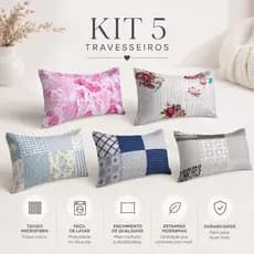 Kit 5 Travesseiros de Fibra Mista Estampado Grande Fofo Cheio