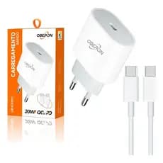 Carregador Fonte De Tomada USB-C 20W C/ Cabo Removível Tipo C X Tipo C - OBERON