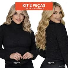 Blusa Cacharrel Feminina Gola Alta Tricô Frio Suéter Inverno Manga Longa Preta