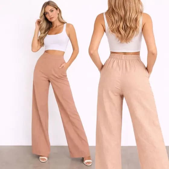Calça Social Pantalona LINHO Cintura Alta  Elegante Social, com bolso Premio
