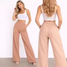 Calça Social Pantalona LINHO Cintura Alta  Elegante Social, com bolso Premio