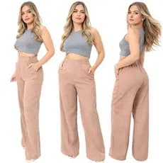 Kit 2 Calças LINHO com bolso Cintura Alta Elegante