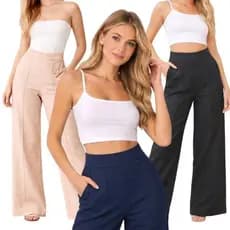 Kit 2 Calças Social Pantalona LINHO Cintura Alta Elegante com bolso PROMOCAO