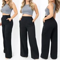 2 Calças Social Pantalona LINHO Duna Cintura Alta Elegante Social, com bolso Premio
