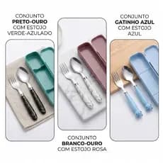 Kit Talher com Estojo Jogo de Talheres Inox Portátil Porta Talher Marmita