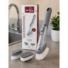 Escova Lava Louças com Dispenser de Detergente 50ml 2 Cabeças  para Limpeza de Cozinha