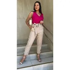 Calça Feminina Pantacourt de linho com Botoes e bolso (P,M,G,GG,G1,G2,G3)