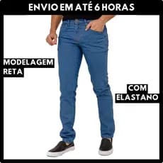 Calça Jeans Masculina Elastano Reta Lycra Reforçada Tradicional Básica Casual Promoção Linha Premium