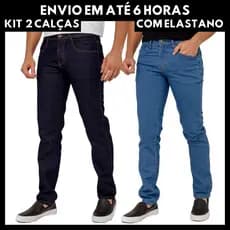 Kit 2 Calça Jeans Masculina Elastano Reta Lycra Linha Premium Tradicional Básica Promoção