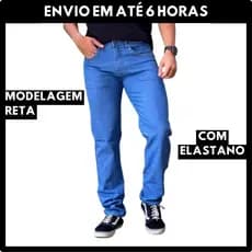 Calça Masculina Jeans Tradicional Básica Casual Lycra Reforçada Reta Elastano Linha Premium