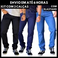 Kit 3 Calça Jeans Masculina Elastano Reta Lycra Promoção Trabalho Serviço Casual Básica