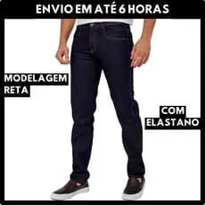 Calça Jeans Masculina Elastano Reta Tradicional Básica Casual Lycra Trabalho Promoção