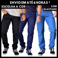 Calça Jeans Masculina Elastano Reta Lycra Promoção Resistente Tradicional Básica