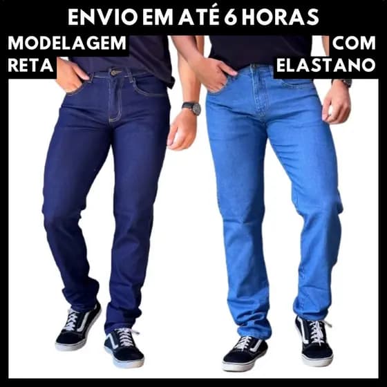 Kit 2 Calças Jeans Masculina Elastano Lycra Tradicional Básica Reta Confortável