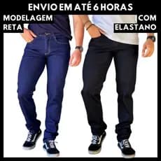 Kit 2 Calças Jeans Masculina Elastano Reta Lycra Linha Premium Promoção Tradicional Básica Casual