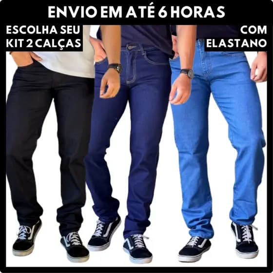 Kit 2 Calças Jeans Masculina Elastano Reta Confortável Lycra Trabalho Casual Promoção Serviço