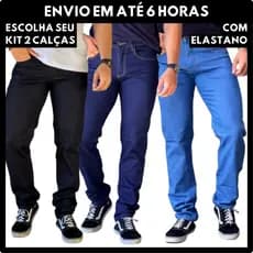 Kit 2 Calças Jeans Masculina Elastano Reta Confortável Lycra Trabalho Casual Promoção Serviço
