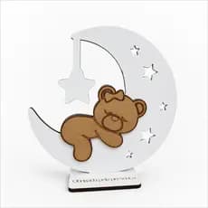 Kit 6 Centros De Mesa MENINA Bebê Ursinho Com Lacinho Na Lua  MDF Luxo