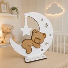 Kit 6 Centros De Mesa Bebê UNISSEX Ursinho Na Lua Decoração Festa Infantil MDF