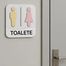 Placa Acrílico Espelhado Banheiro Feminino e Masculino Duas Sinalizações