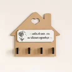 Porta Chaves Parede Casa Casinha Com Frase Personalizada 4 Ganchos MDF Decoração