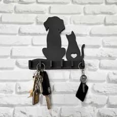 Porta Chaves Para Parede Cachorro e Gatinho Vazado 6 Ganchos MDF Para Decoração
