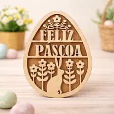 Kit Com 5 Decorações De Enfeite de Páscoa Decorativa Plaquinha MDF Vazado Ovo Feliz Pascoa