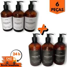 Kit 6 Dispensers Âmbar 500ml com Válvula Pump – Sabonete, Shampoo, Condicionador | Dispenser para Banheiro | Minimalista