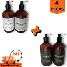 Kit 4 Dispensers Ambar 500ml com Pump – Shampoo & Condicionador | Dispenser para Banheiro