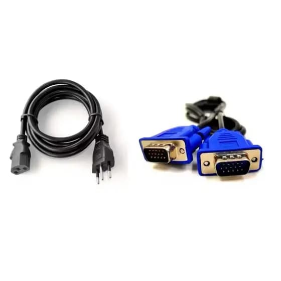 Kit Cabo de Força 3 Pinos Tripolar Universal 1,5m para PC + Cabo-VGA