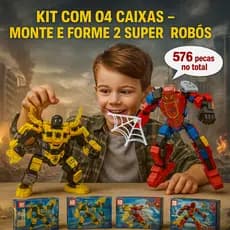 Kit 576 Peças Blocos de Montar Robô Aranha 4 em 1 Super Herói - 4 Caixas