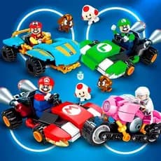 Kit 04 Caixas Blocos de Montar Mario Kart Carrinho Luigi Princesa