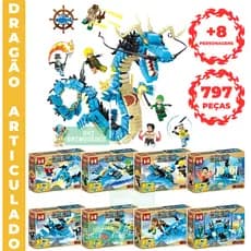 Kit Presente Criativo 8  Caixas Blocos de Montar Dragão + Equipe Pirata – Presente Infantil