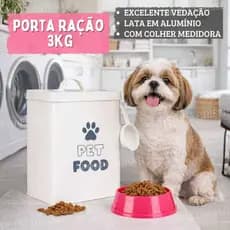 Porta Ração 3kg Aluminio Tampa com bom Fechamento para Pet cachorro e gatos com colher medidora Pote em Metal Guardar
