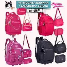 Kit Mochila Rodinha Rebecca Bonbon Luluca + Lancheira Termica + Estojo Box RB ORIGINAL Carrinho - Clio