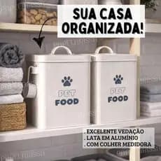 Kit c/2 Porta Ração 3kg em Alumínio Tampa c/ bom fechamento com Colher Lata Organizadora Pet Food